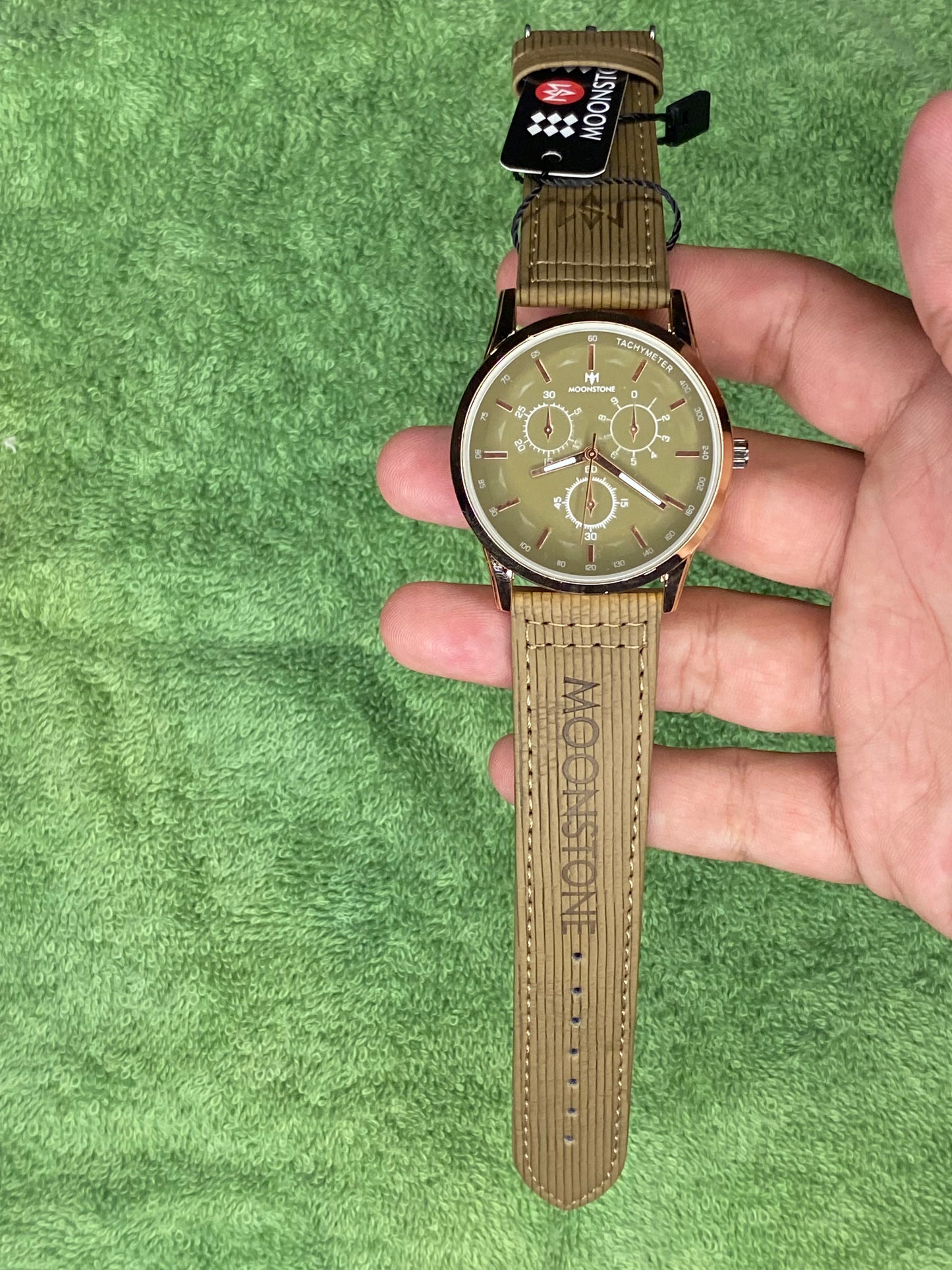 Moon Stone Model 2 Mustard Color Leather Straps Watch