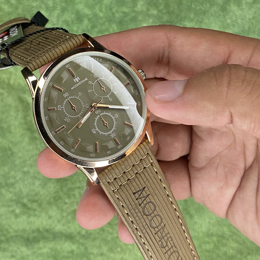 Moon Stone Model 2 Mustard Color Leather Straps Watch