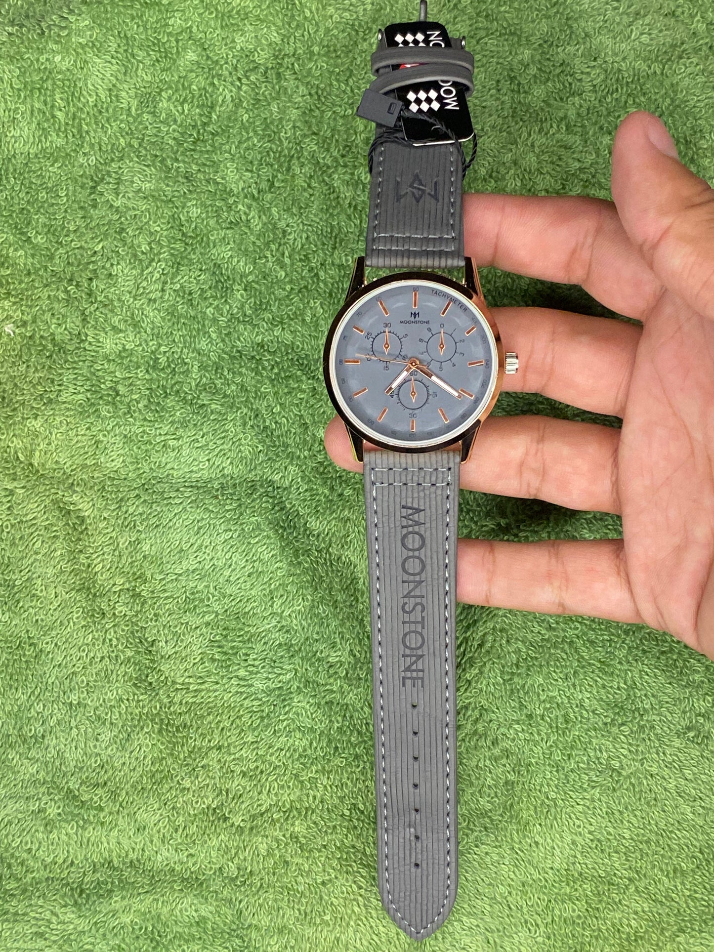 Moon Stone Model 2 Grey Color Leather Straps Watch
