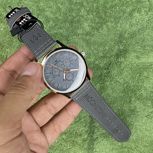 Moon Stone Model 2 Grey Color Leather Straps Watch