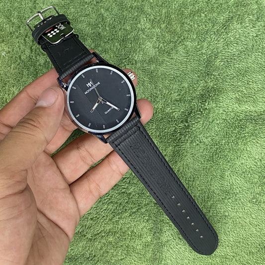 Moon Stone Model 1 Black Color Leather Straps Watch