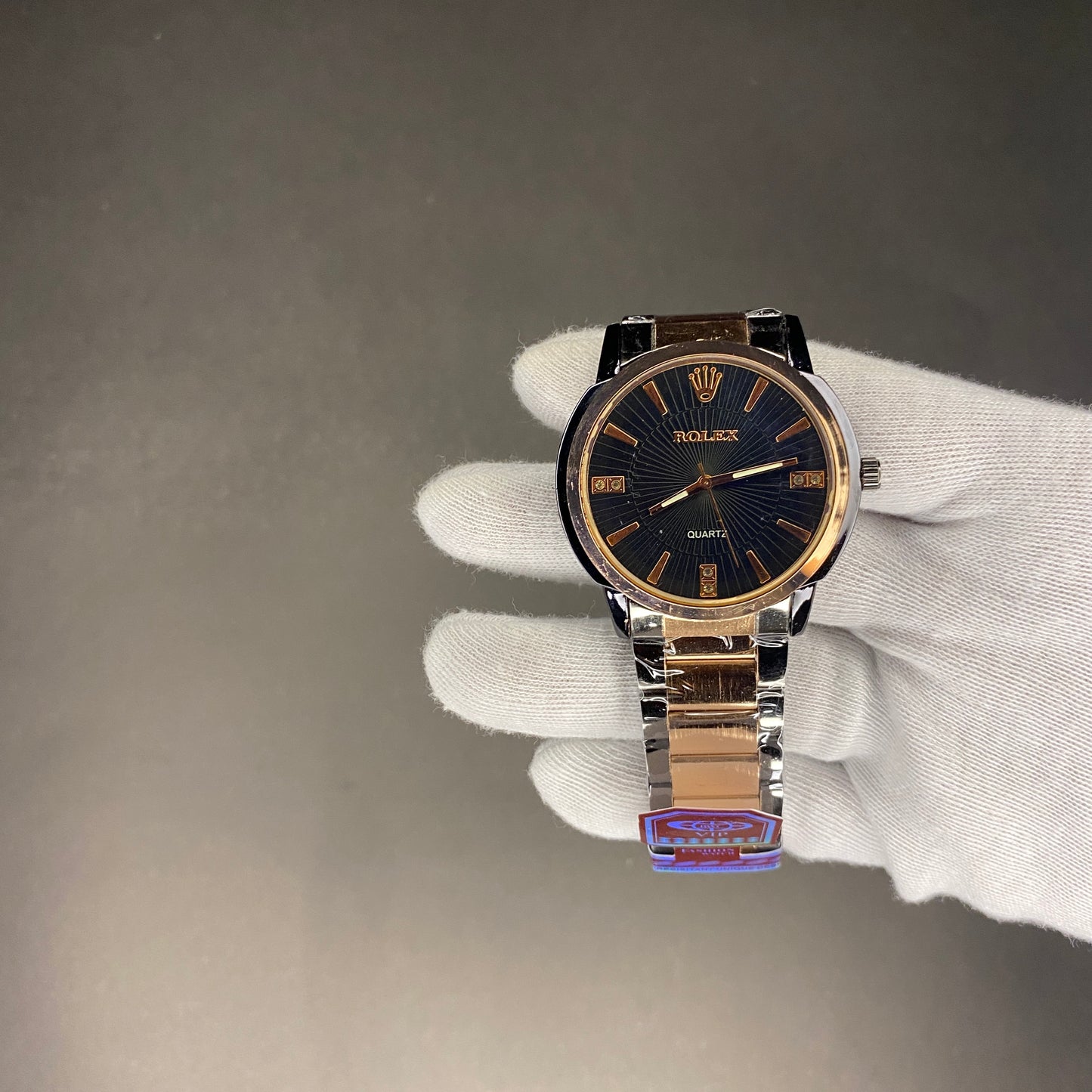 True Tone Chain Watch Black Dial With Rolex Branding