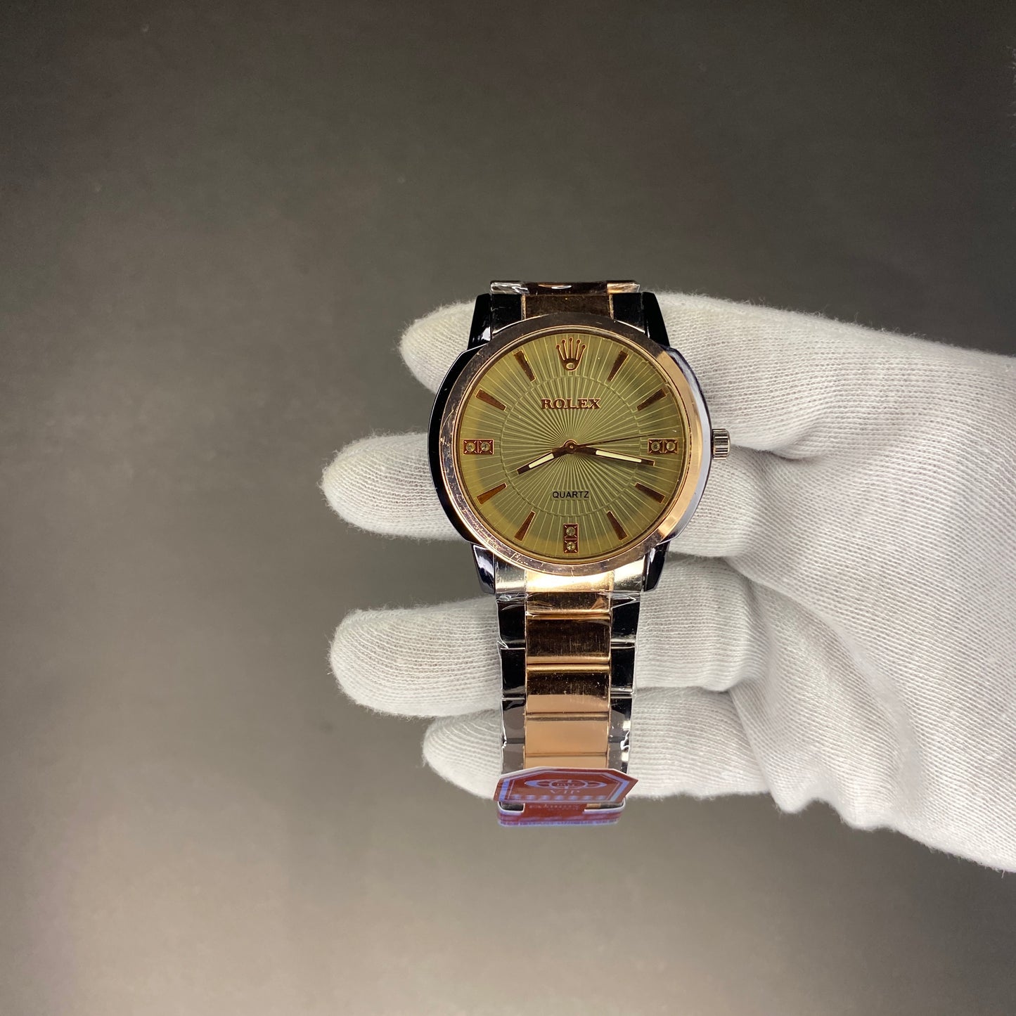 True Tone Chain Watch Golden Dial With Rolex Branding