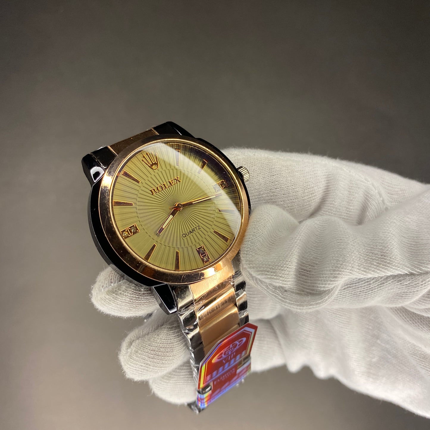 True Tone Chain Watch Golden Dial With Rolex Branding
